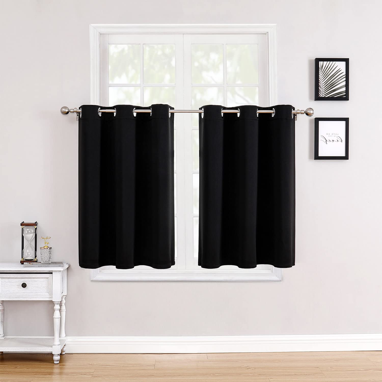 ChrisDowa Small Window Curtains for Kitchen and Bedroom - Grommet Short Thermal Insulated Room Darkening Curtains (2 Panels, Bla