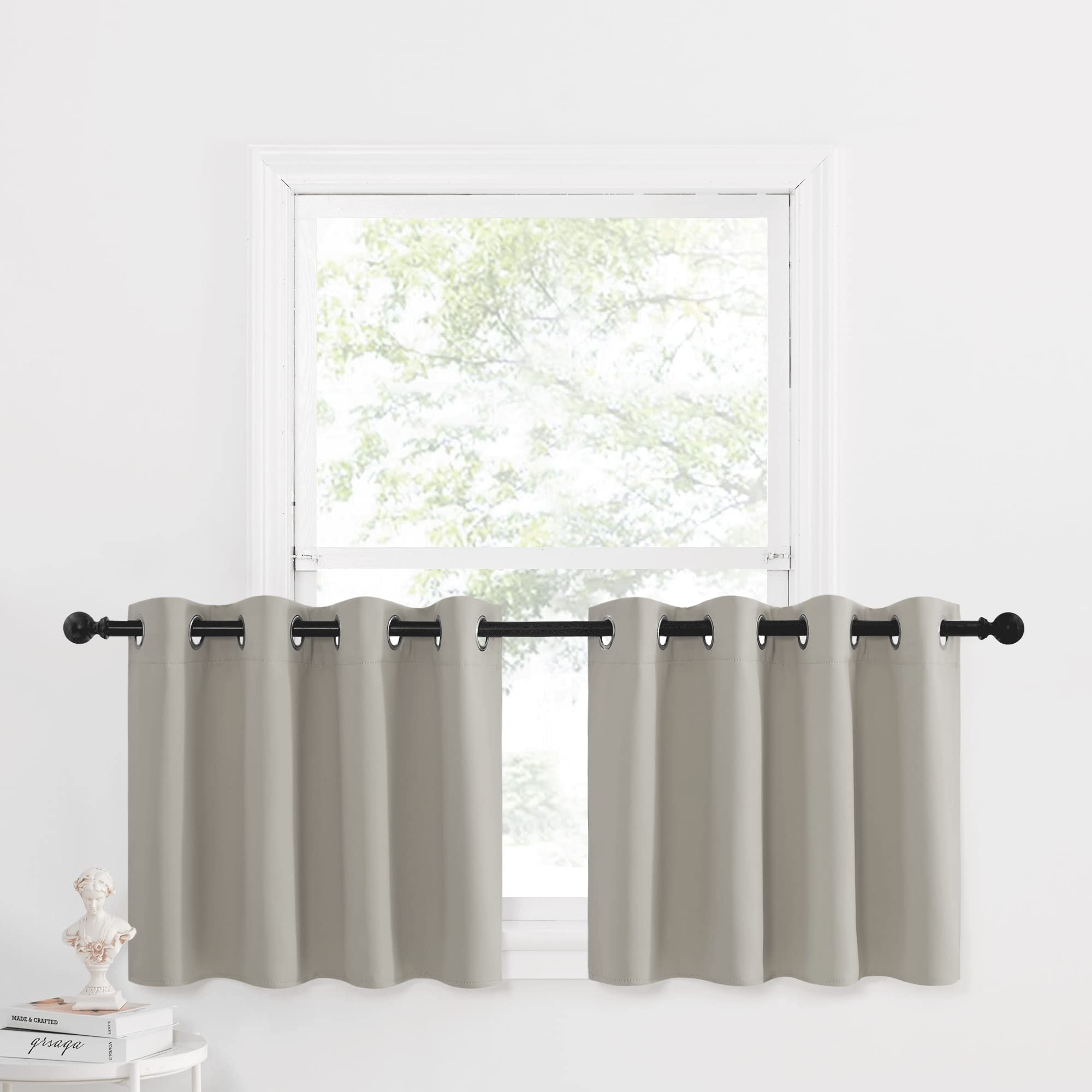 NICETOWN Short Tiers Valances for Windows, Thermal Insulated Grommet Kitchen Curtains for Bathroom Country Window Treatment Tier