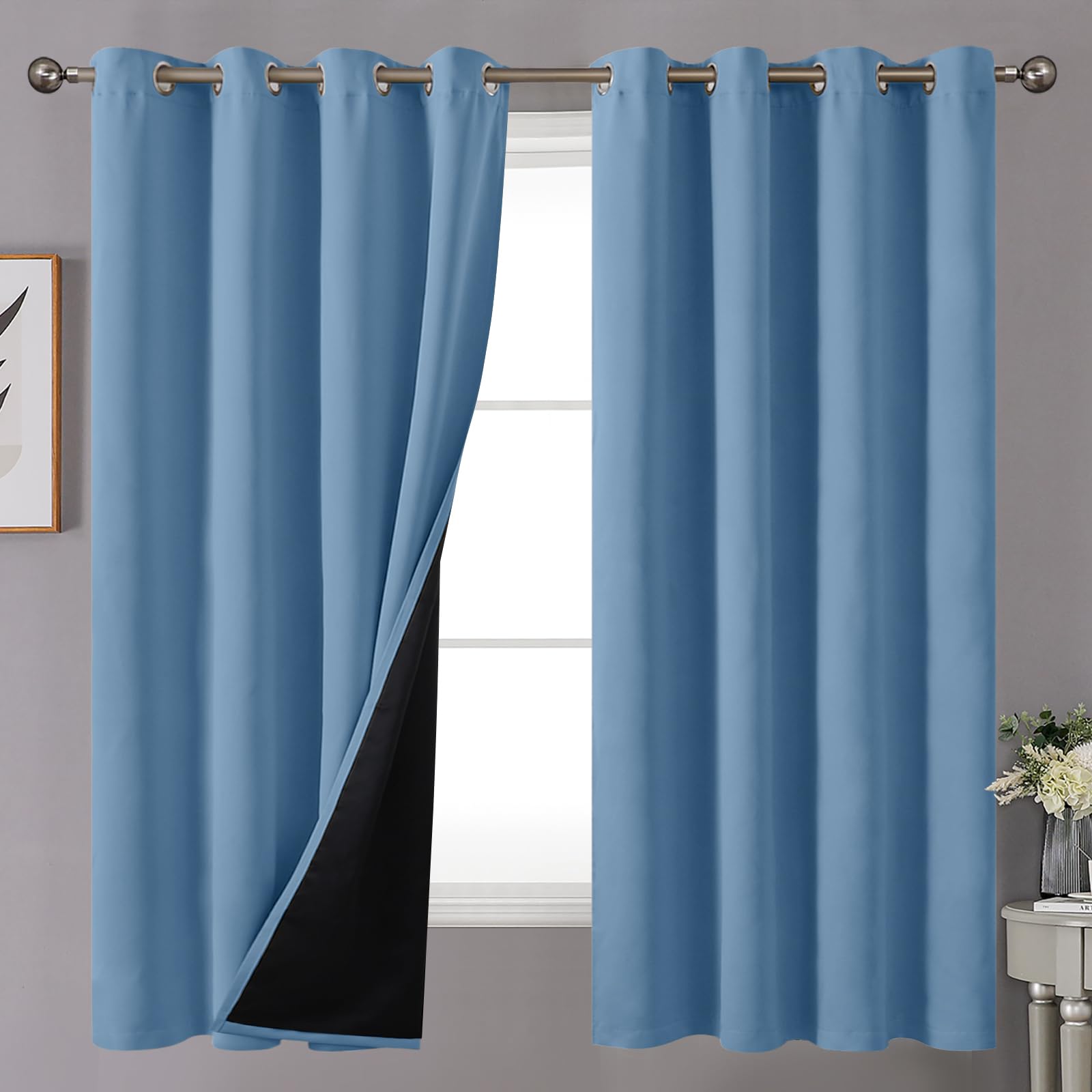 YoungsTex 100% Blackout Curtains for Bedroom, Double Layer Full Light Blocking Room Darkening Curtain Privacy Thermal Insulated 