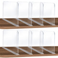 ROUFA 8Pcs Clear Acrylic Shelf Dividers, Adjustable Closet Organizer Fit for Any Thickness of Shelves, Multi-Purpose Wood Shelf 
