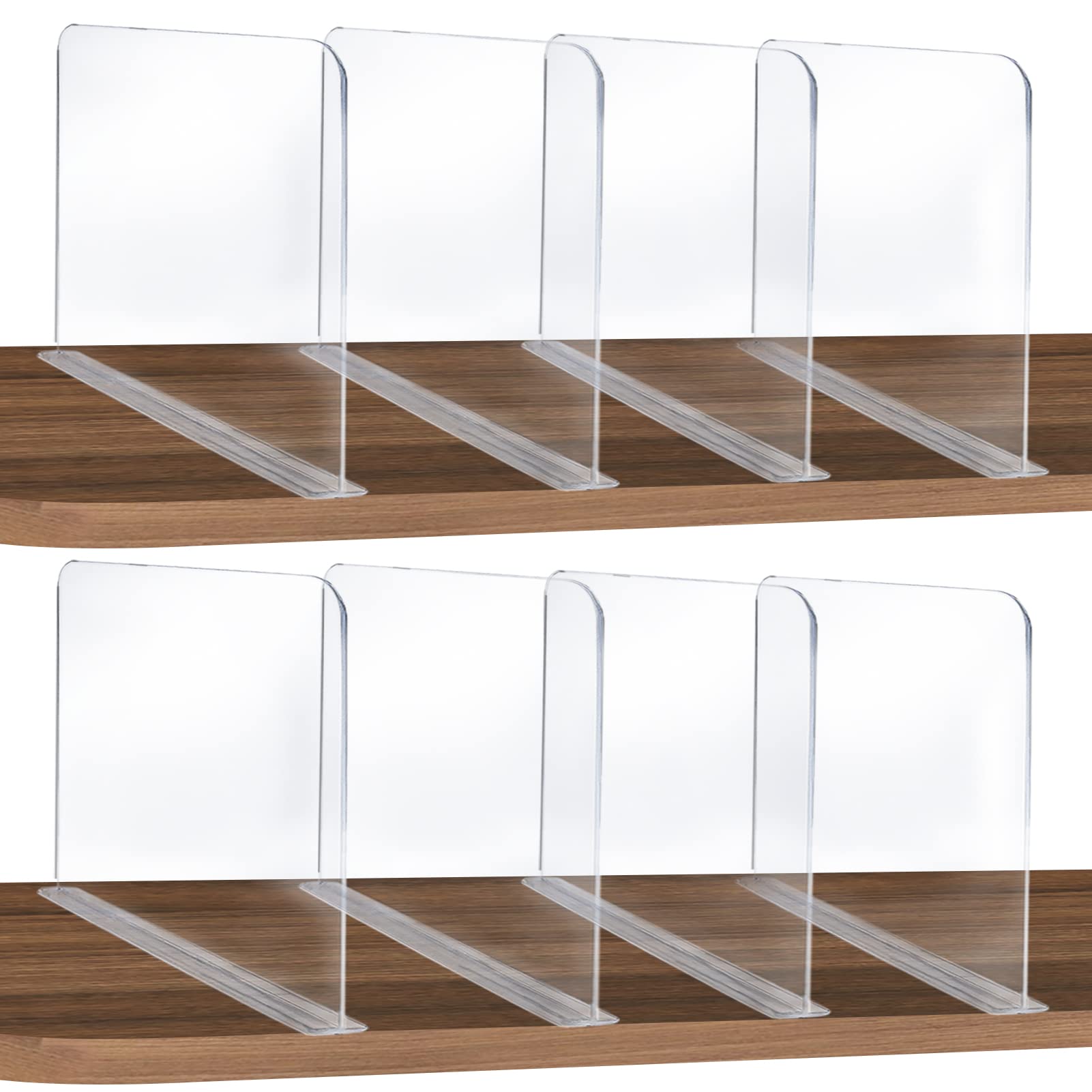 ROUFA 8Pcs Clear Acrylic Shelf Dividers, Adjustable Closet Organizer Fit for Any Thickness of Shelves, Multi-Purpose Wood Shelf 