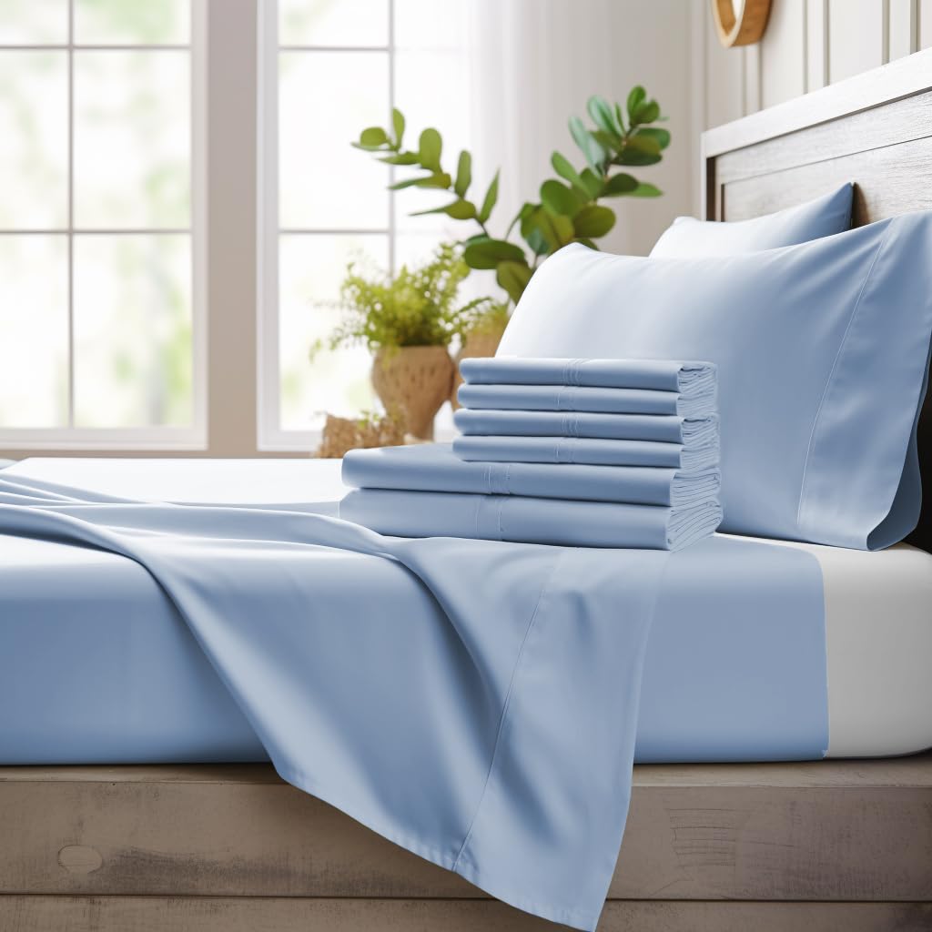 Bamboo Bay 6 Piece Queen Sheet Set - 100% Viscose Made from Bamboo Sheets Queen Size Bed Set - Soft Cooling Sheets for Hot Sleep