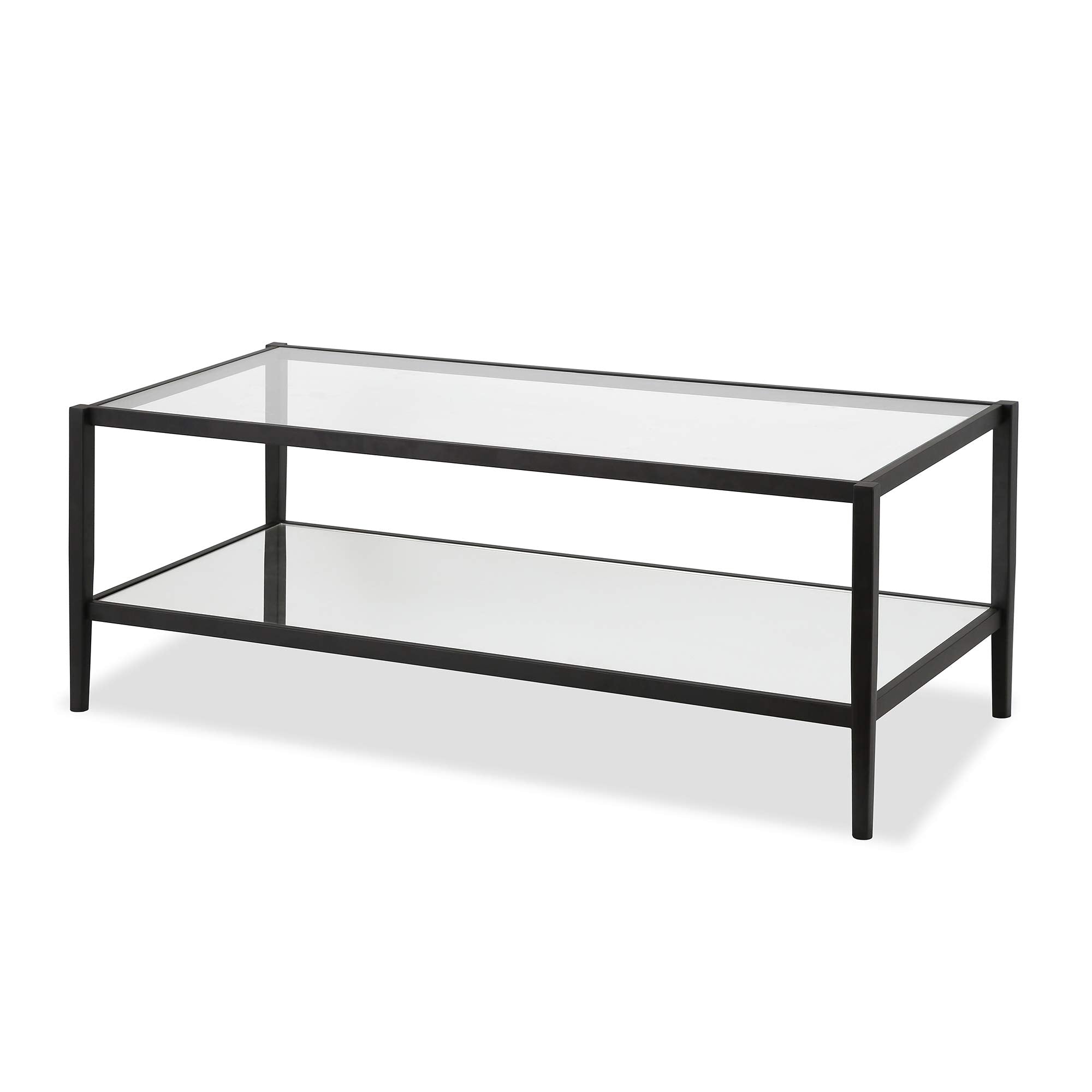 Henn&Hart 45 Wide Rectangular Coffee Table with Mirror Shelf in Blackened Bronze, Modern coffee tables for living room, studio a