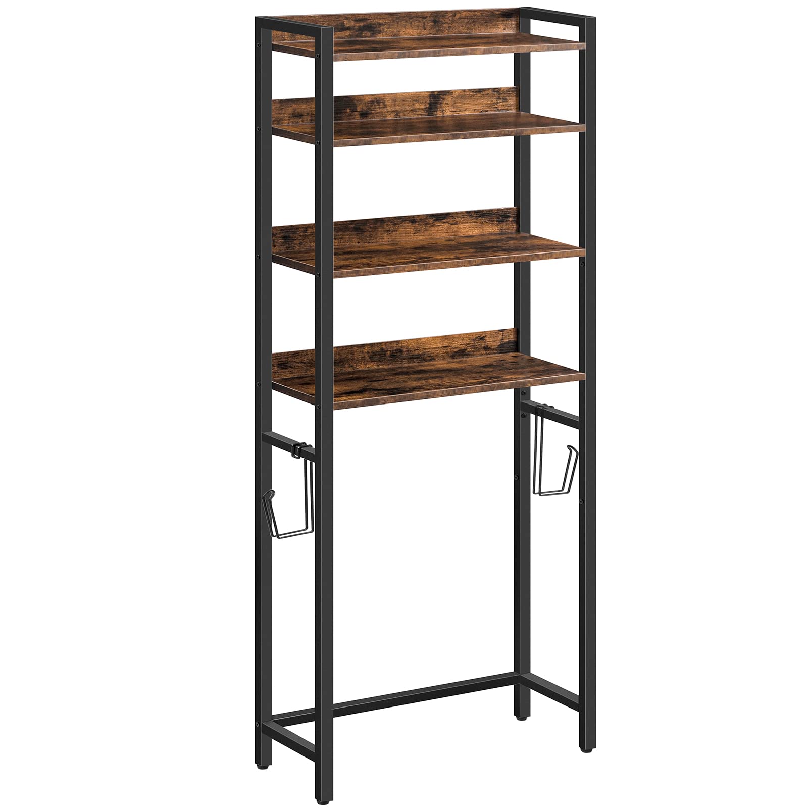 MAHANCRIS Over The Toilet Storage Rack, 4 Tier Bathroom Organizer Over Toilet, Freestanding Space Saver Toilet Stand with 2 Hook