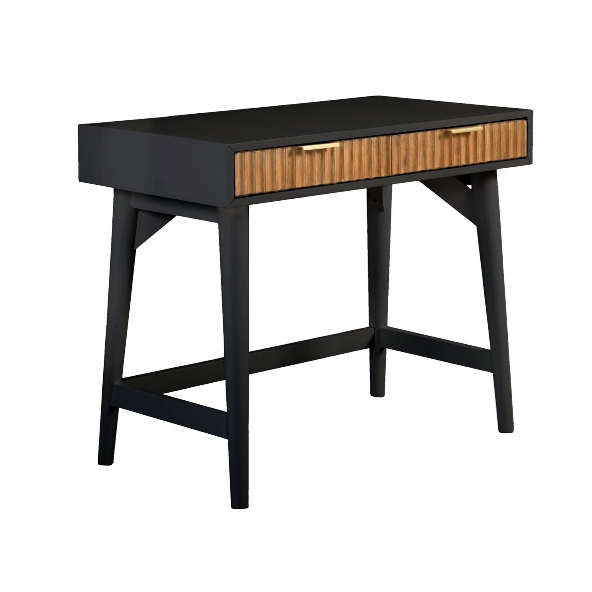 Benjara Eli 36 Inch 2 Drawer Home Office Desk, Mahogany Wood, Black and Brown
