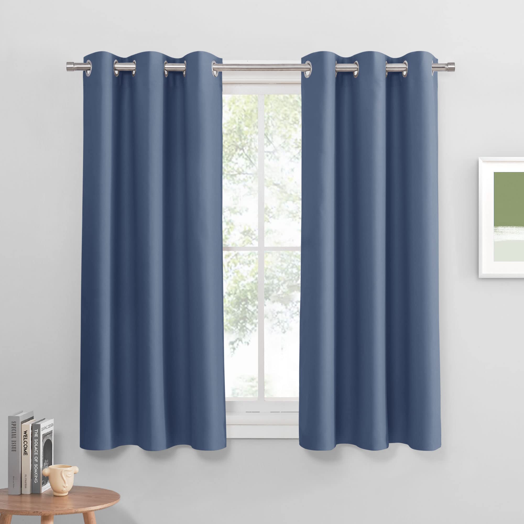 PONY DANCE Blackout Curtains 54 Long - Solid Thermal Insulated Grommet Top Noise Reductiong Window Drapes for Kids Bedroom Livin