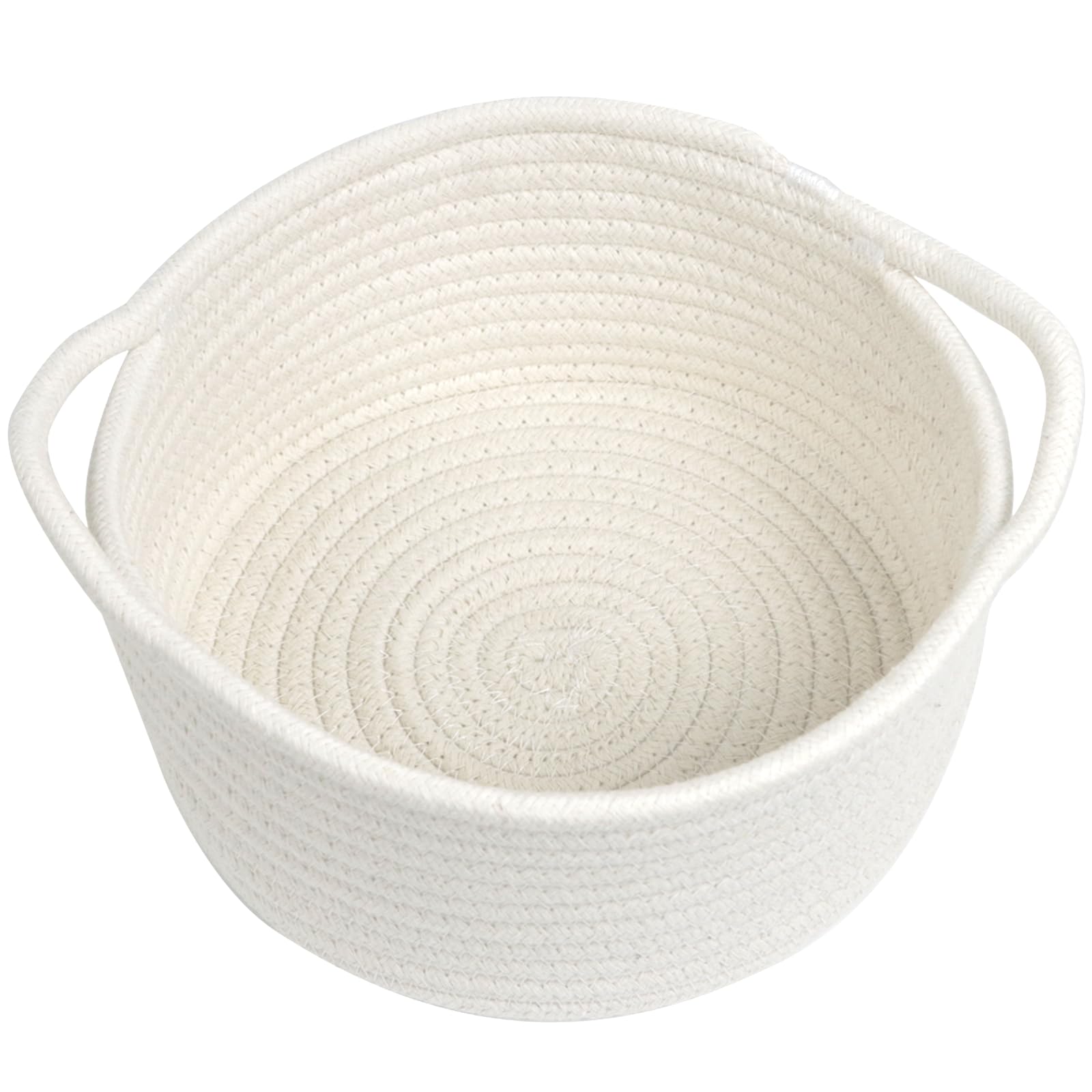 Small Basket with Handle, Cute Woven Storage Baskets for Organizing, Tiny Decorative Round Cotton Rope Woven Closet Storage Bin,