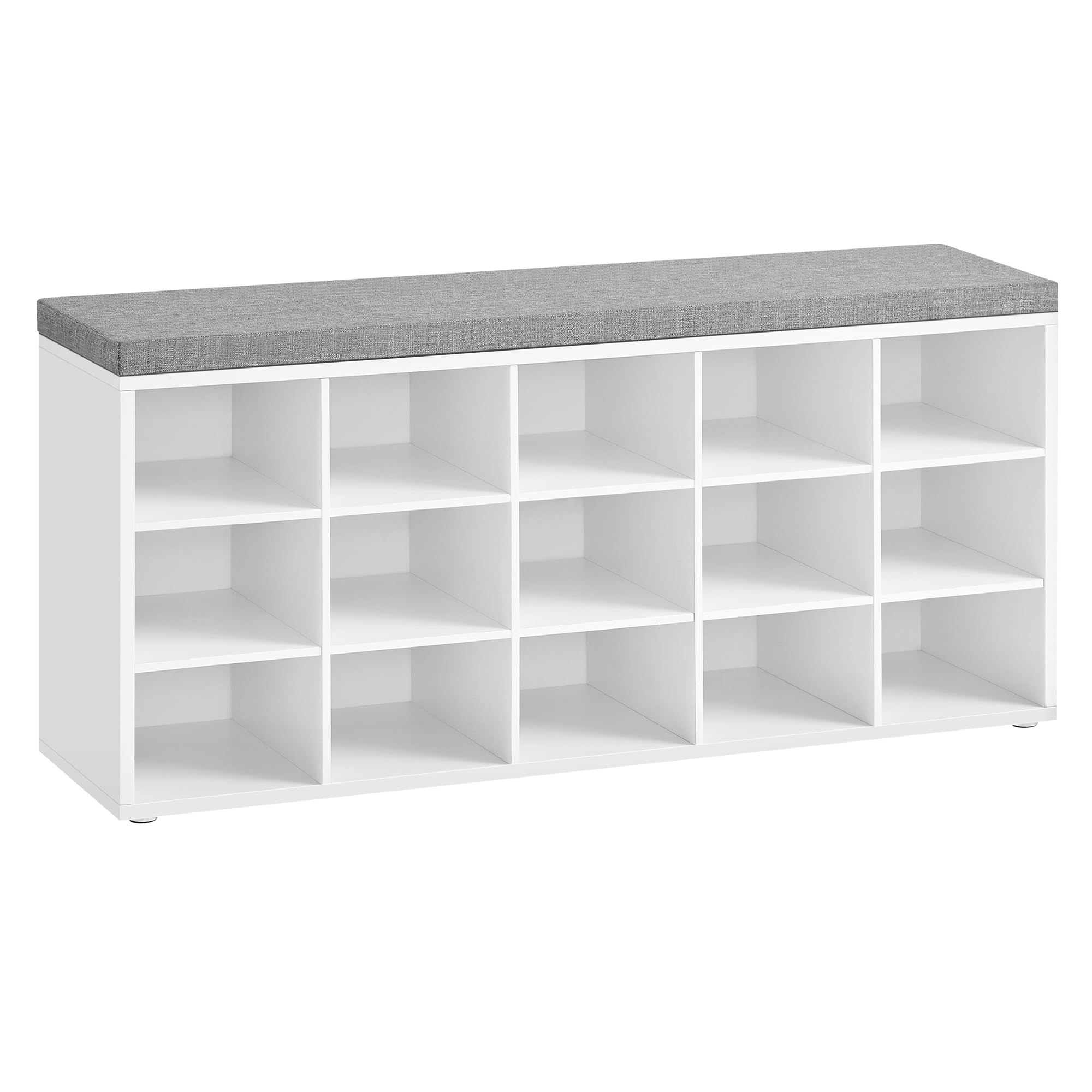 VASAGLE Shoe Bench with Cushion, Storage Bench with Padded Seat, Entryway Bench with 15 Compartments, for Bedroom, 11.8 x 41.3 x