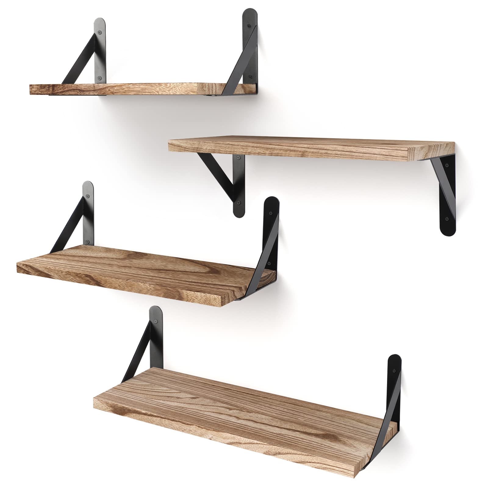 YGEOMER Floating Shelves for Wall, Light Carbonized Brown Wall Shelves Different Sizes, Wall Mounted Wood Shelf for Living Room,