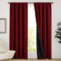 NICETOWN 100% Blackout Curtains with Black Liner Backing, Thermal Insulated Panels for Living Room, Noise Reducing Drapes, Burgu