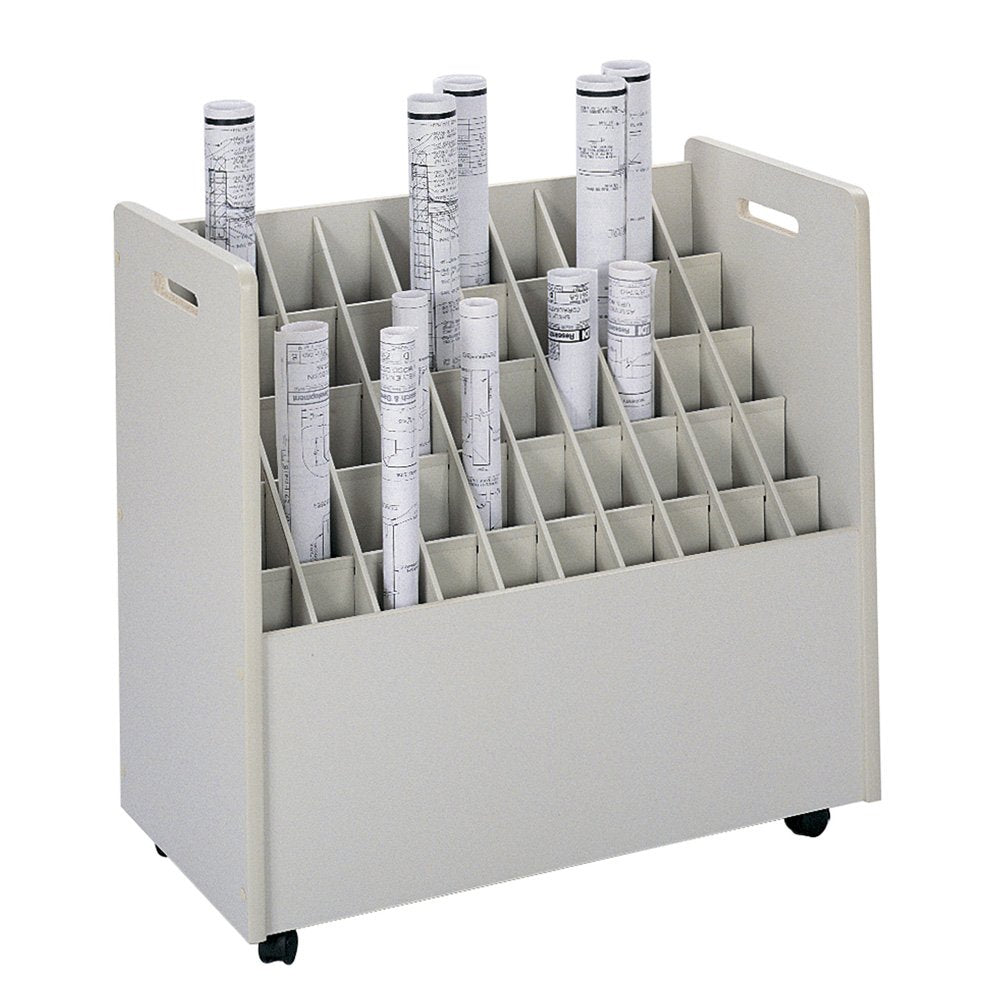 Safco Products 50 Compartment Mobile Roll File Cart-2 3/4 Squares-Grandstand Design-Organize & Access Easily-Sturdy Material-4 C