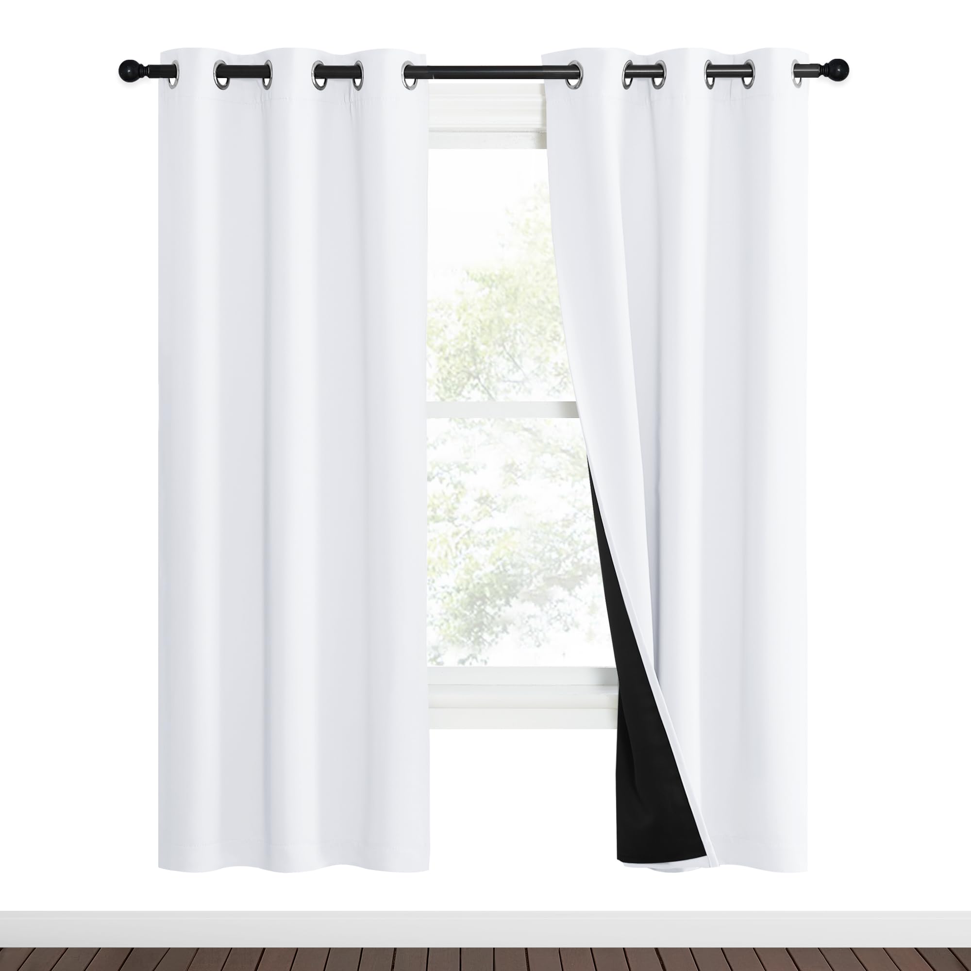 NICETOWN White Blackout Curtains 70 inches Long, 2 Pieces, 37 Wide Each Panel, Full Light Blocking Drapes with Black Liner for N