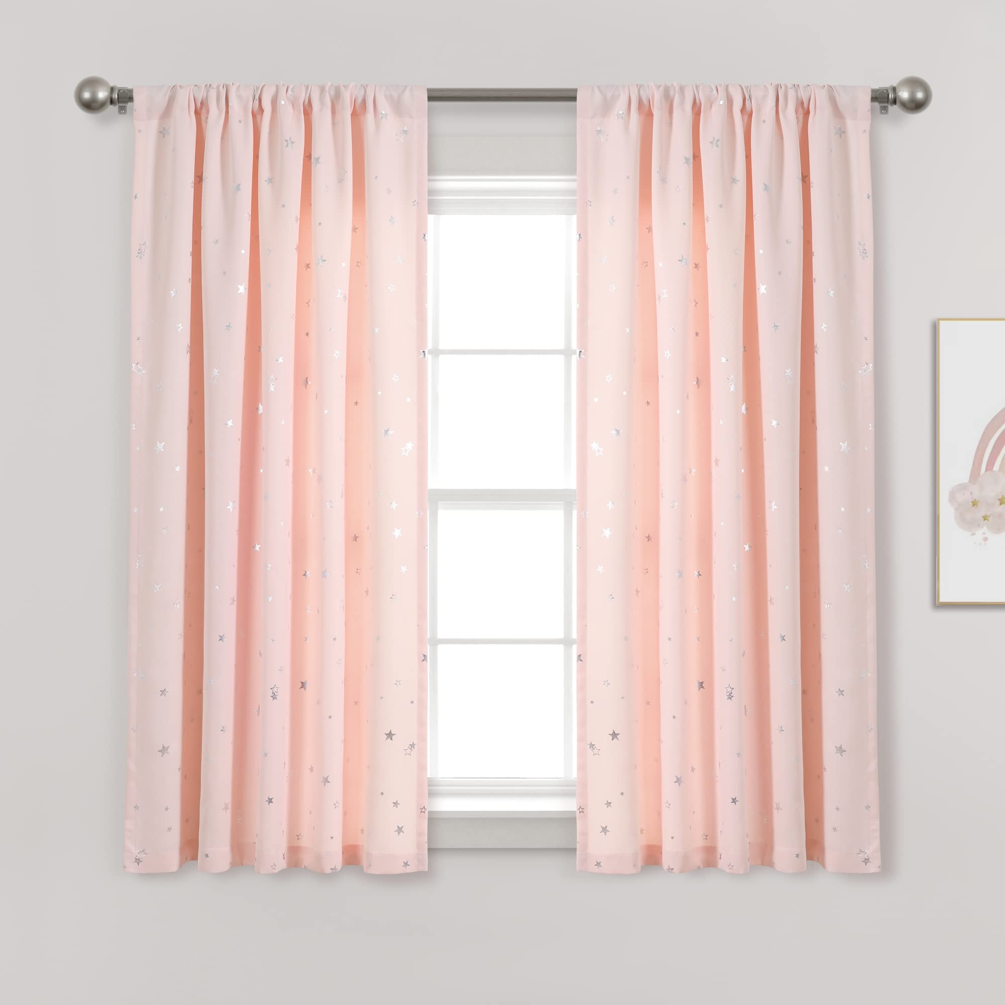 Lush Decor Star Blackout Window Curtain Panel Pair, 63 Long x 52 Wide, Blush