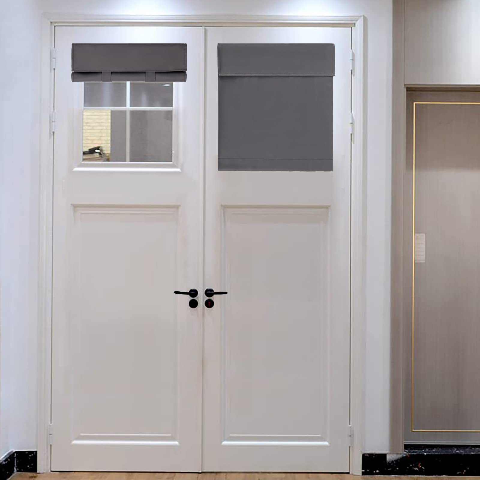 YSYY 100% Blackout French Door Curtains, Wrinkle Free, Room Darkening, Blocks Light and Heat Through Glass. Drill-Free, Easy Ins