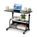 QZMDSM Portable Rolling Desk on Wheels Adjustable Height Desks for Small Spaces, 32 Computer Desk with Storage Shelves for Home 
