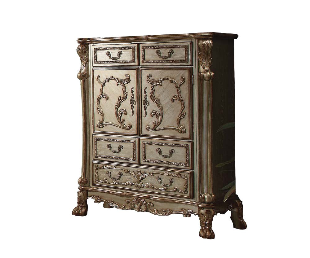 Acme Dresden 5-Drawer Wooden Chest in Gold Patina and Brown