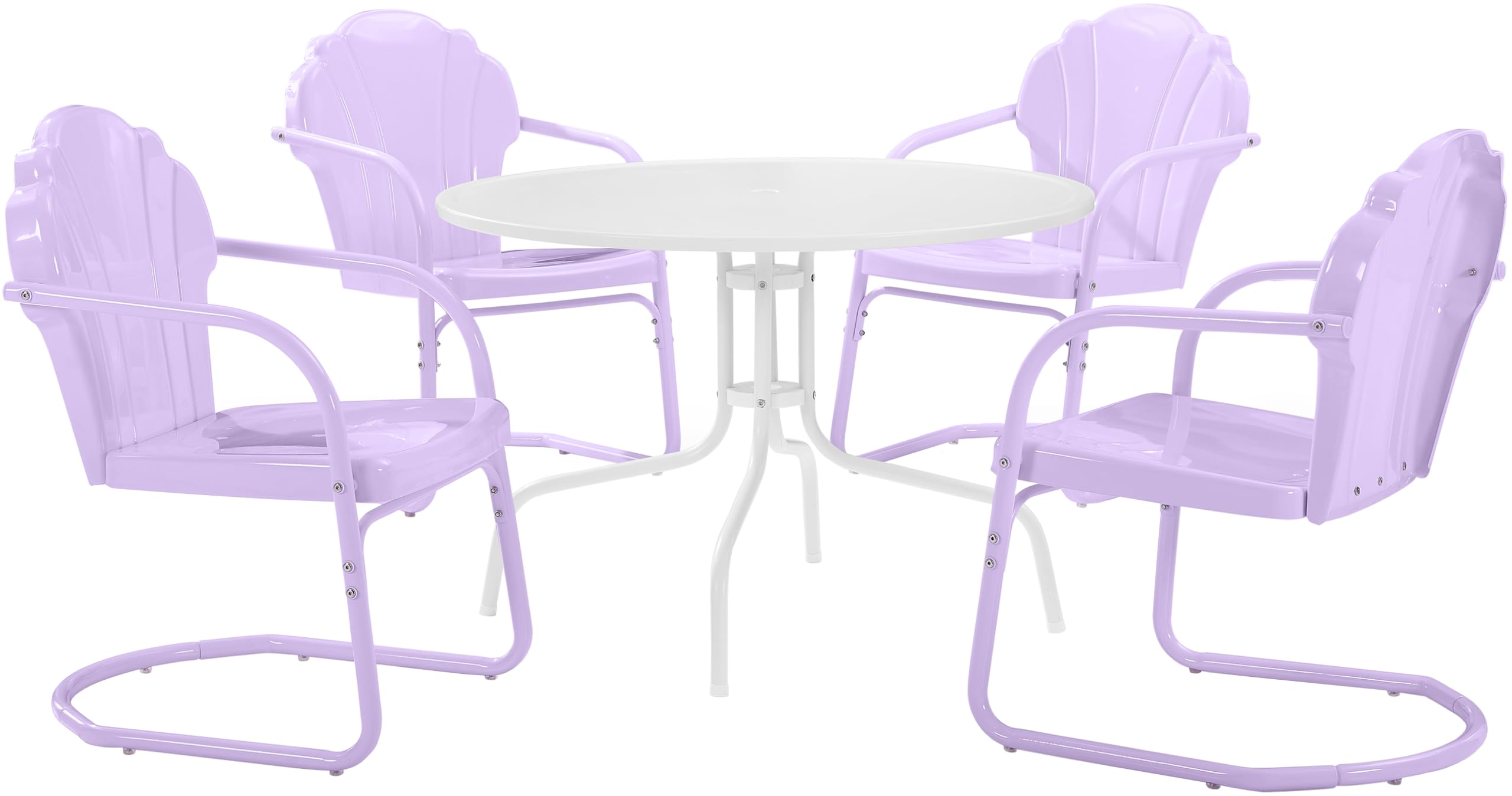 Crosley Furniture Tulip 5-Piece Outdoor Dining Set for 4, Retro Metal Round Patio Table and Chairs for Deck, Dark Red Satin