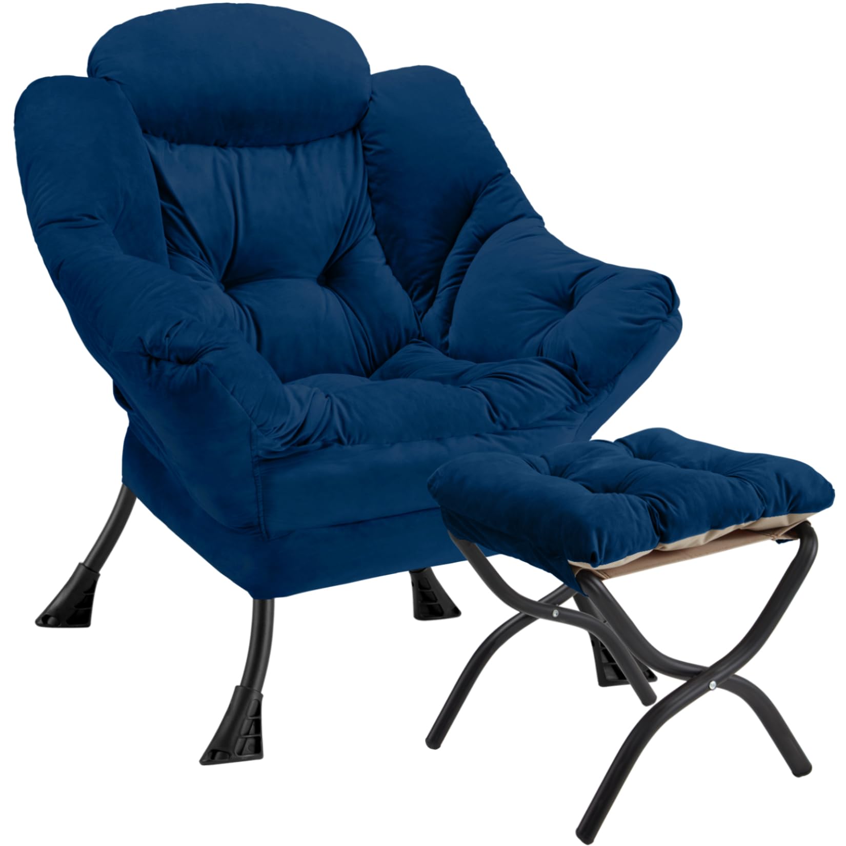 Congermom Lazy Chair with Folding Ottoman Modern Large Accent Chair,Contemporary Lounge Leisure Sofa Chair with Armrests Upholst