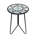 LIFFY Outdoor Side Tables, 12 Weather Resistant Metal & Glass Patio Accent Side Table, Indoor Small Round Home Decorative End Ta