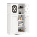 Tangkula Bathroom Storage Cabinet, Freestanding Floor Cabinet w/2 Glass Doors, 3-Level Adjustable Shelves, Anti-toppling, Kitche