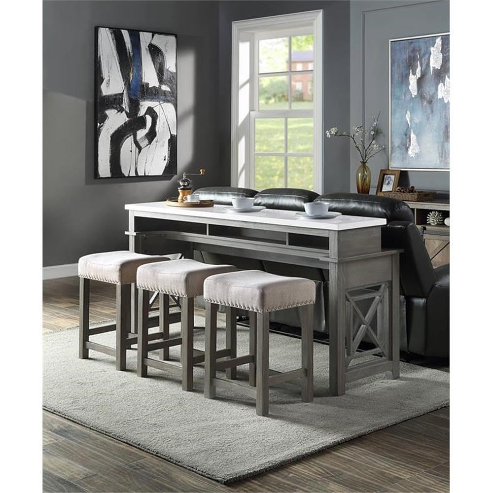 Acme Wandella Wooden Counter Dining Set in White and Weathered Gray