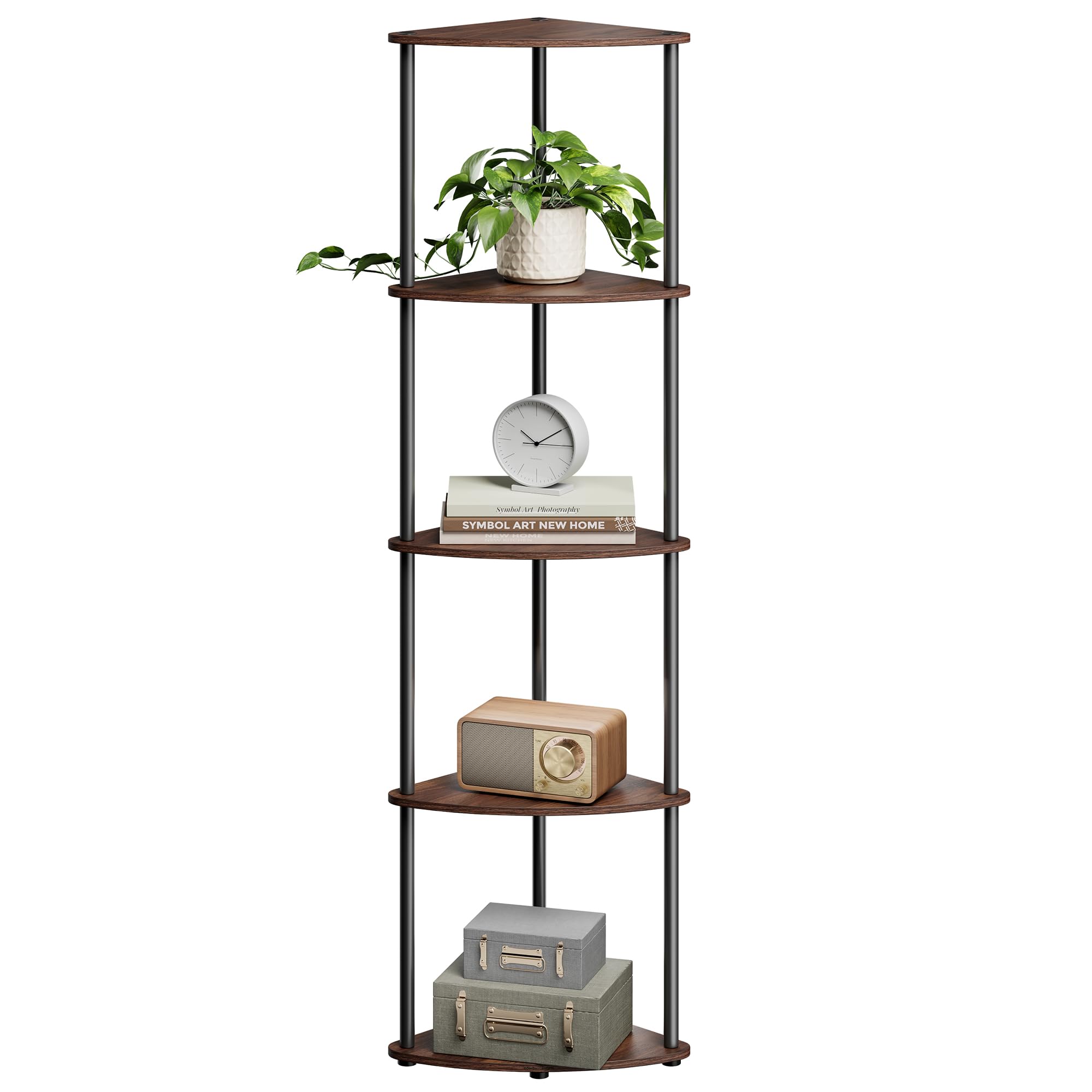 SONGMICS HOME Superfast Toolless Assembly, Corner Shelf, 5-Tier Corner Standing Shelf, Corner Shelf Stand, Living Room, Bedroom,