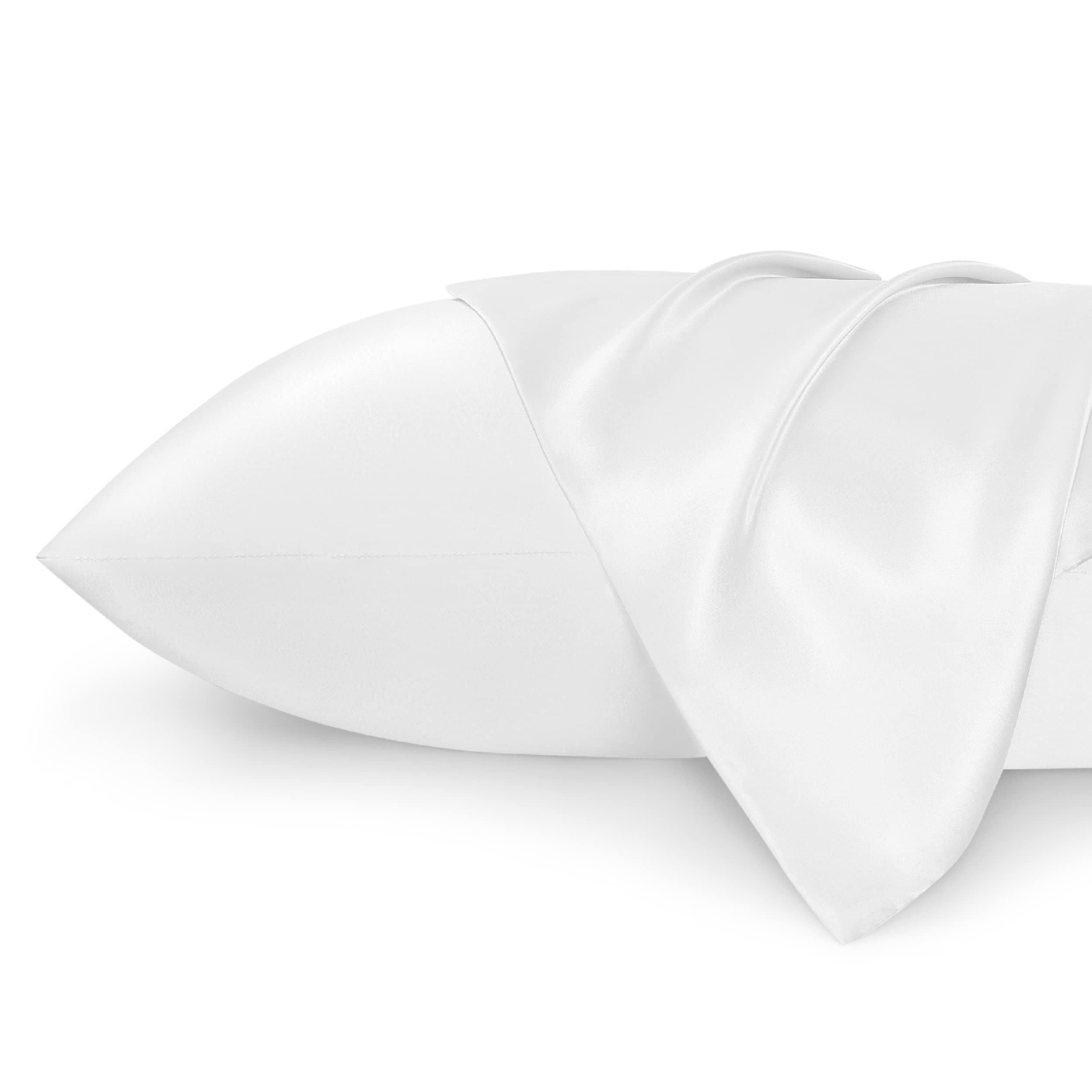 Bedsure King Size Satin Pillowcase Set of 4 - Pure White Pillow Covers for Hair and Skin 20x36 Inches with Envelope Closure, Sim