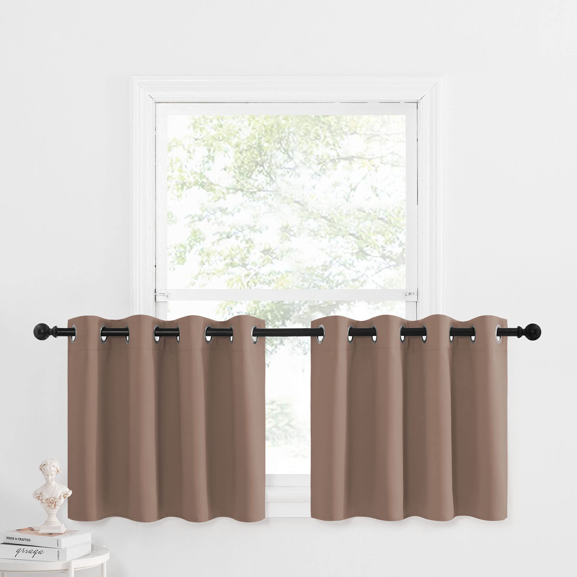 NICETOWN Short Curtains Blackout Tiers Panels - Small Kichen Valances Thermal Insulated Light Reducing Window Treatment Tiers fo