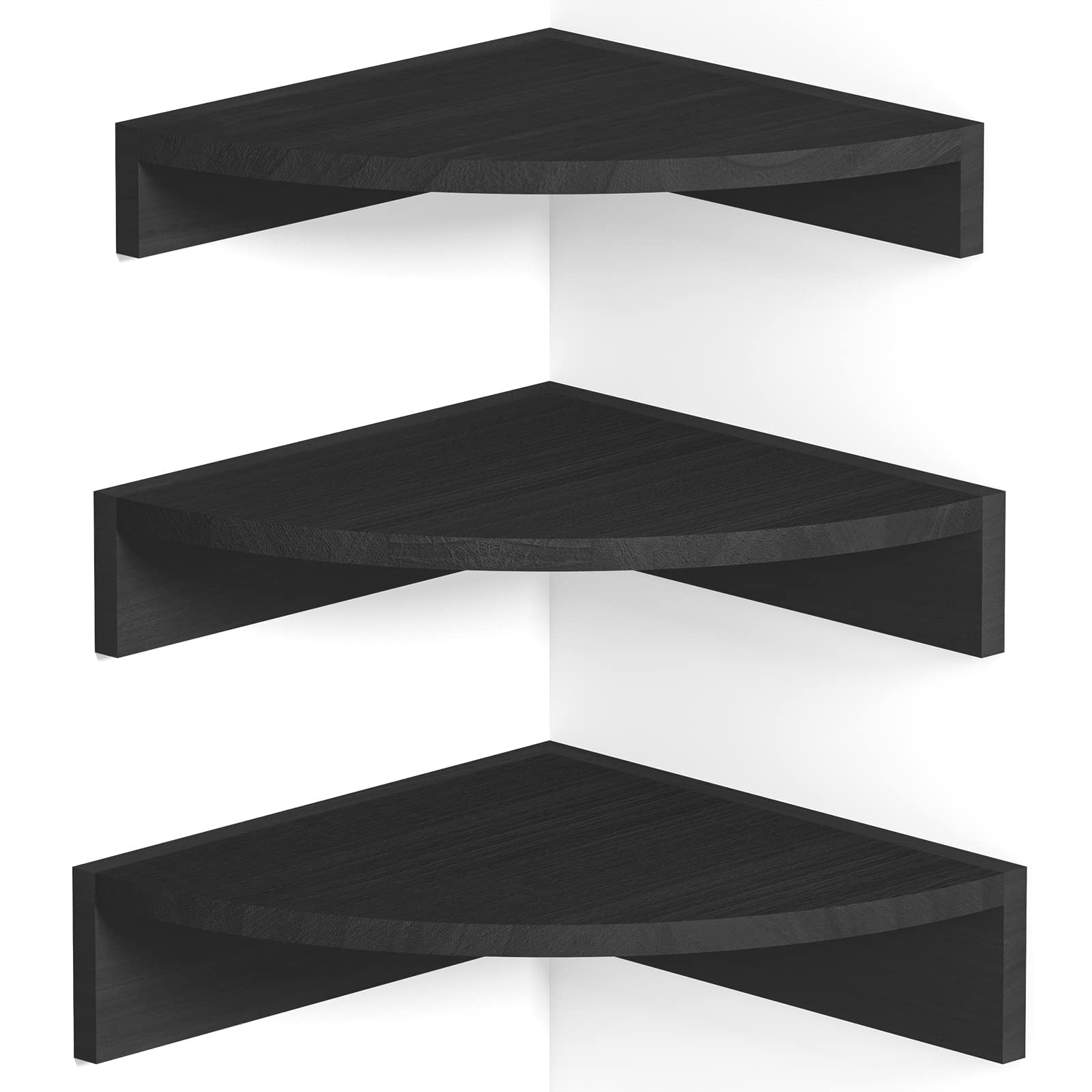 Alsonerbay Black Corner Shelf Wall Mount, Set of 3 Floating Shelves for Wall Storage and Display, Rustic Wall Shelves Wood Shelv