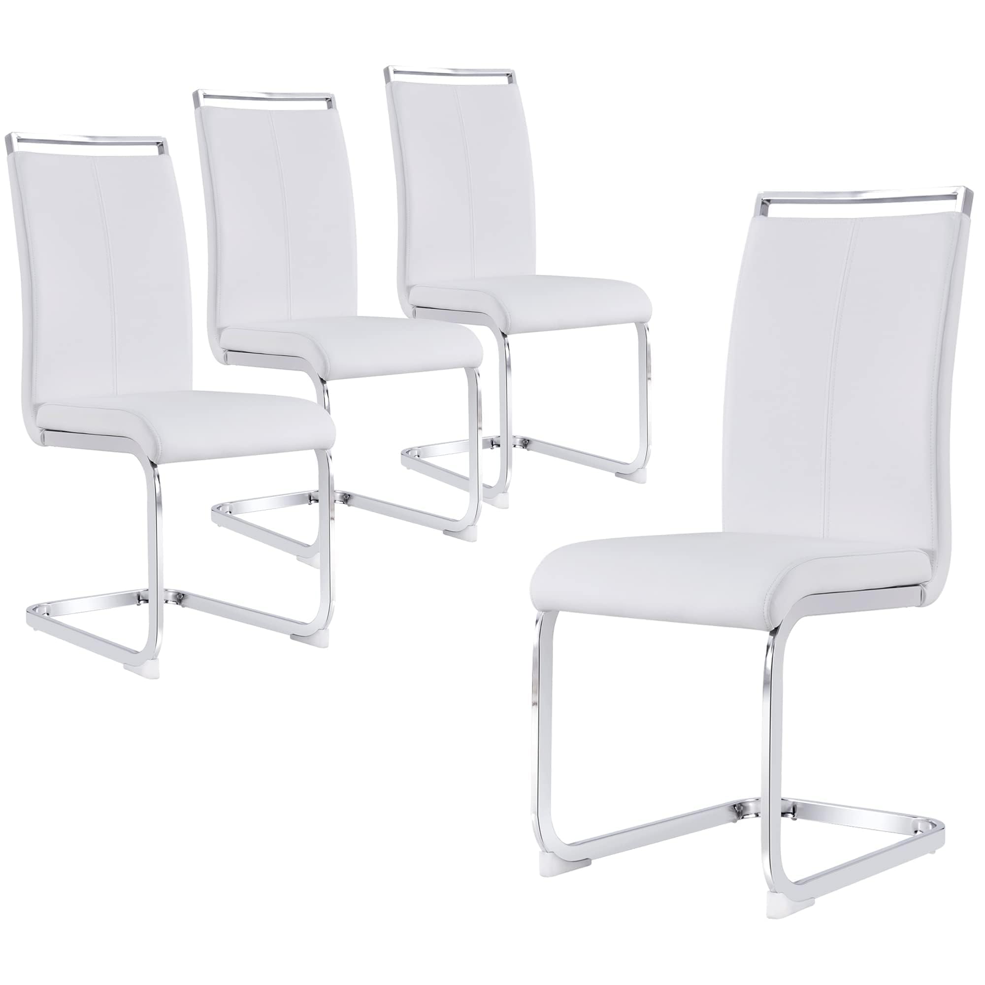 gopop Dining Chairs Set, Kitchen Modern Metal Chairs with Faux Leather Padded Seat High Back and Sturdy Chrome Legs, Chairs for 