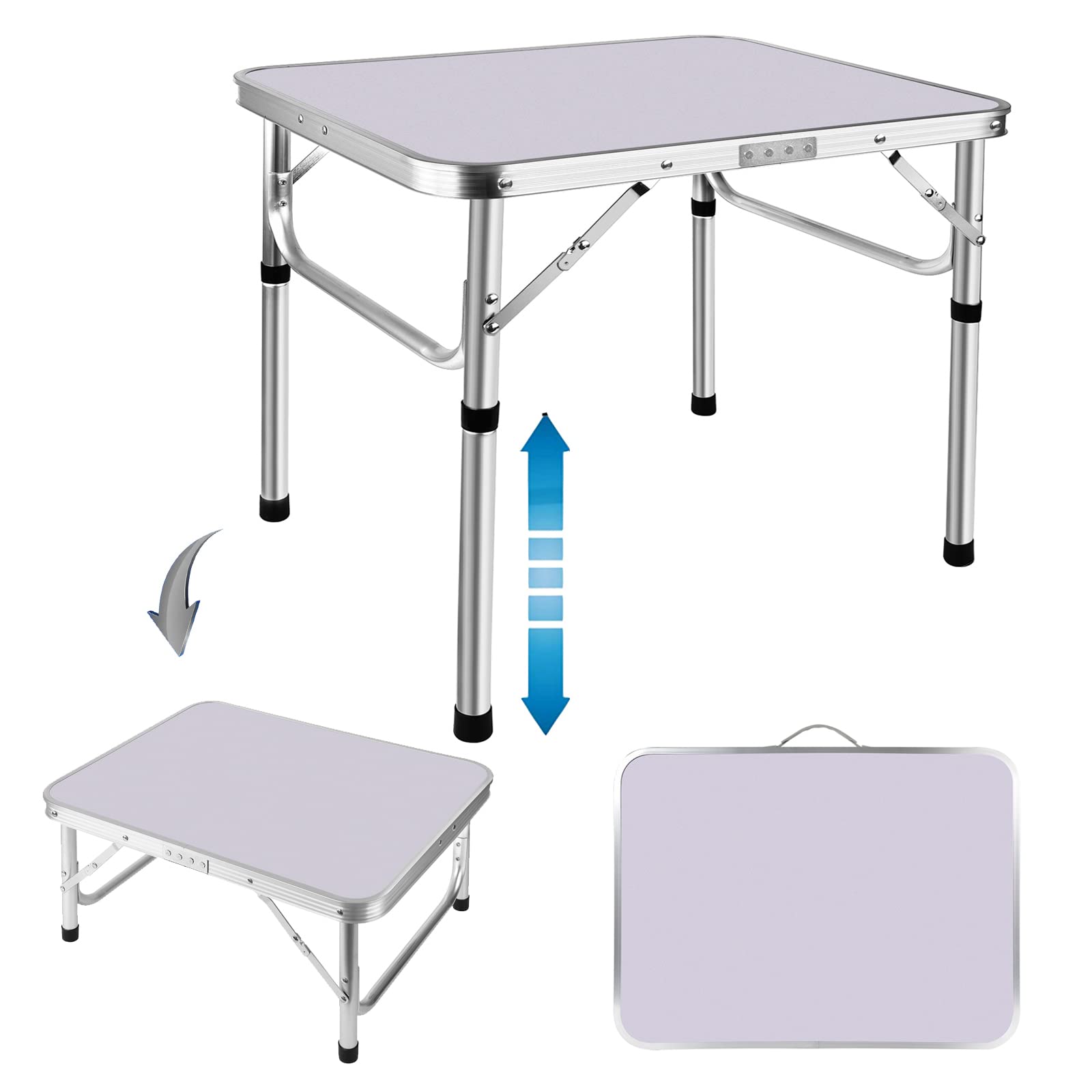 Folding Tables 2ft Picnic Table with 2 Adjustable Height 10/22, Fold Up Camping Table Outdoor Bench Dinning Table, Small Bed Tab