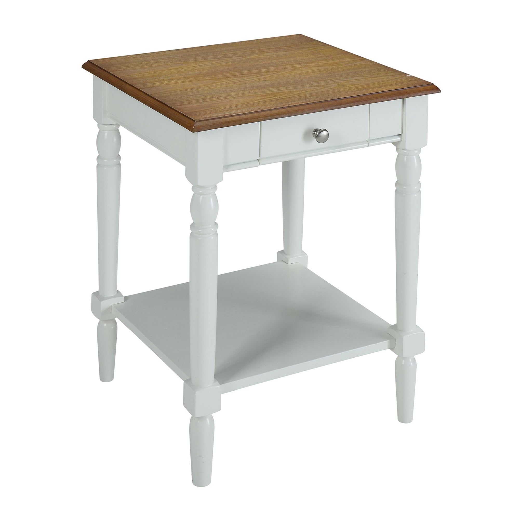 Convenience Concepts French Country End Table 18 -Traditional Farmhouse Side Table with Storage Drawer and Shelf, Living Room, D