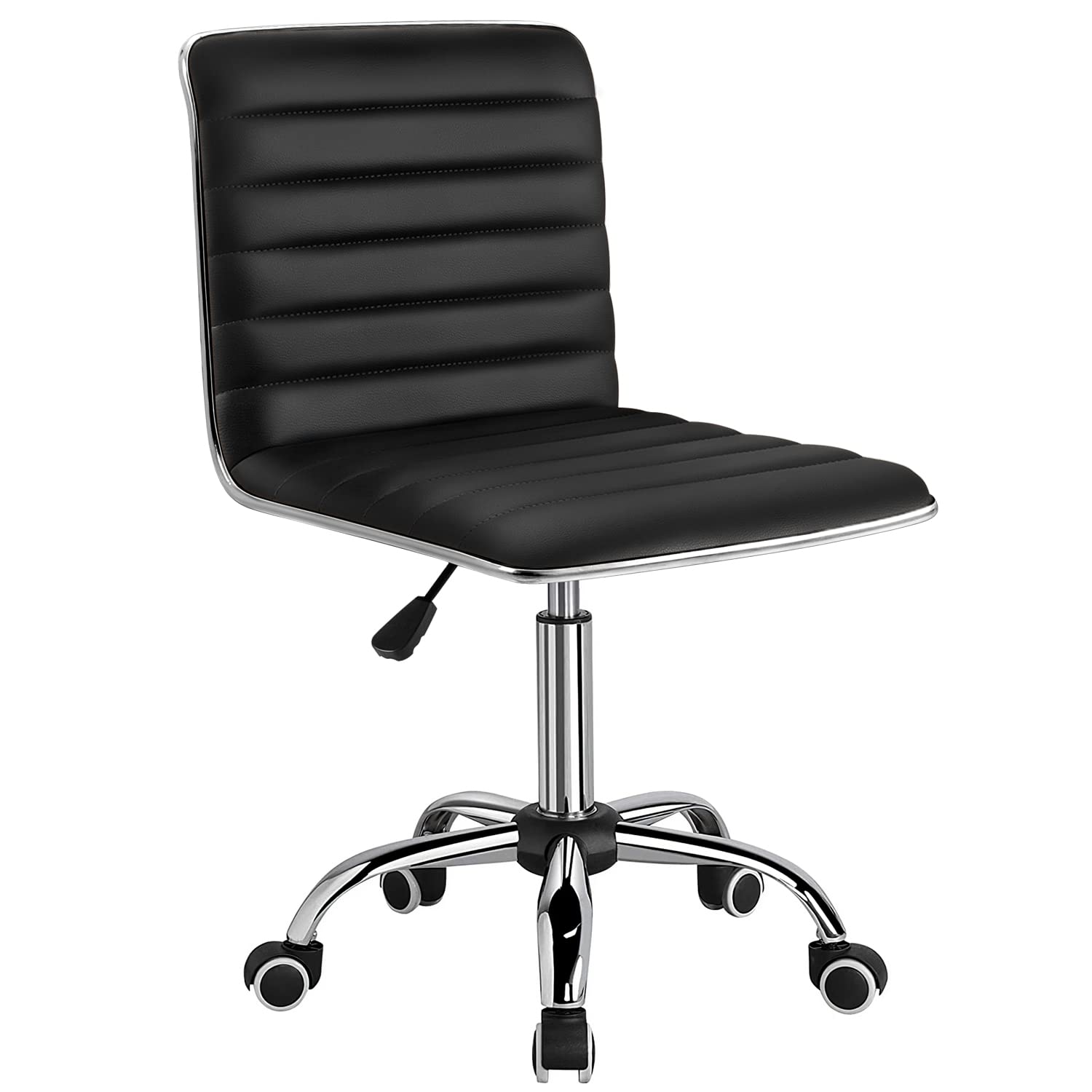 Furmax Mid Back Task Chair, Low Back Leather Swivel Office Chair, Vanity Chair for Makeup Room, Computer Desk Chair Retro with A