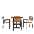 Flash Furniture 5 Piece Patio Dining Table Set - Indoor/Outdoor Black Steel Framed 30 Square Faux Teak Table - 4 Stacking Club C