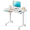 JYLH JOYSEEKER Small Standing Desk with Drawer, 35 x 20 Whole Piece Tabletop Electric Sit Stand Desk, Height Adjustable Desk wit