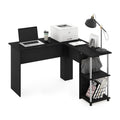 Furinno Abbott L-Shape Computer Desk with Stainless Steel Tubes Bookshelf, Americano/Chrome