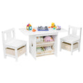 Vilaxing Kids Table and Chair Set (2 Chairs Included), Wooden Toddler Table and Chairs Set with 6 Storage Bins Boxes, Childrens
