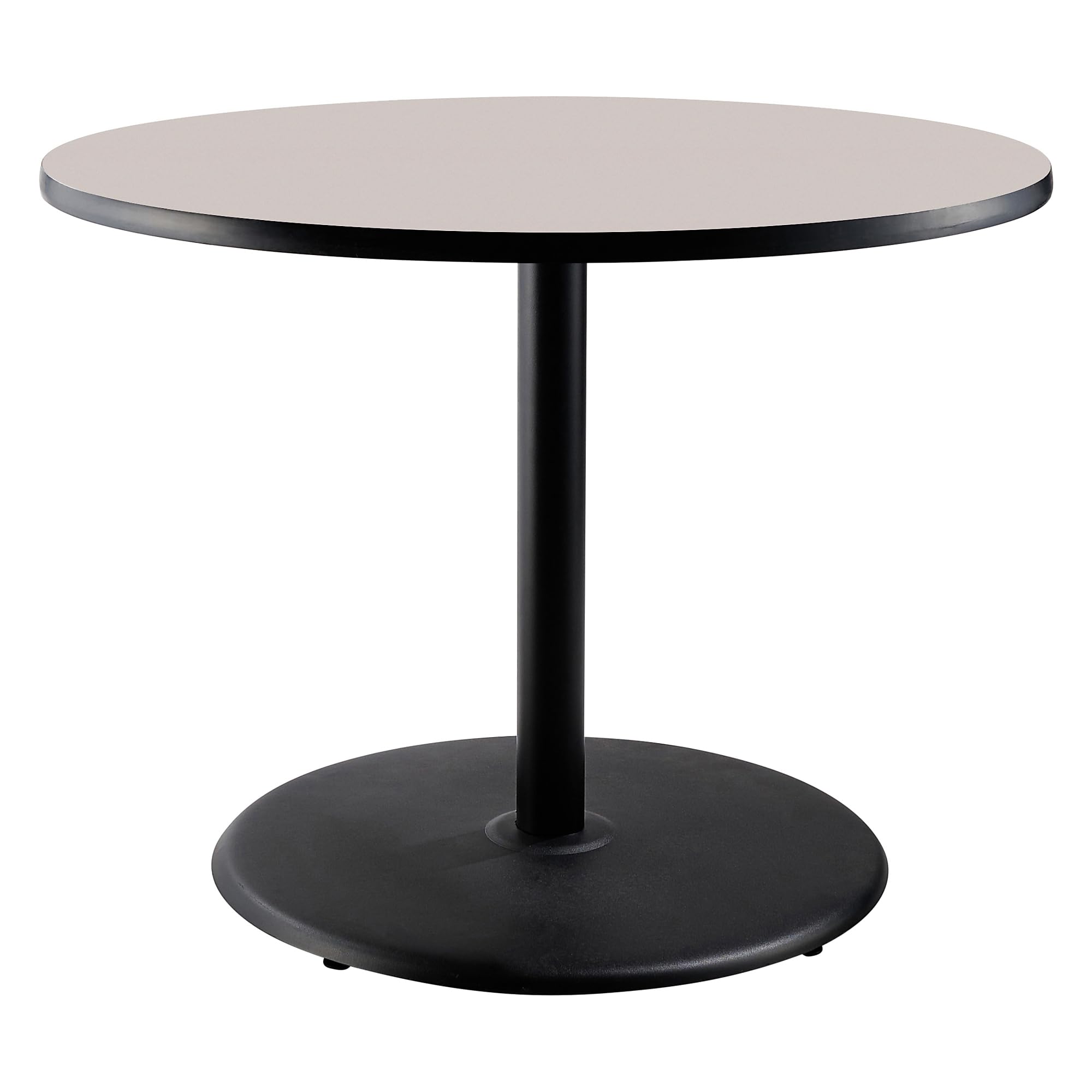 National Public Seating NPS 36 Round Cafe Table with Round Base, 30 Height, Particleboard Core/T-Mold, Grey Nebula Top, Black Fr
