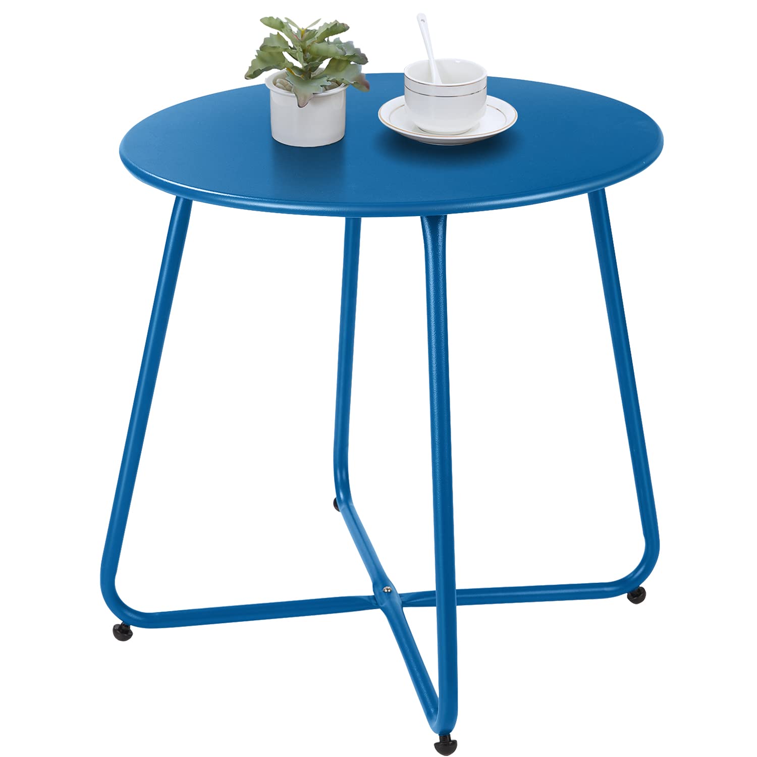 Meluvici Patio Outdoor Side Table Waterproof Round Metal Steel Small Side Table Weather Resistant Portable Outdoor and Indoor En