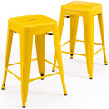 Vogue Furniture Direct 24 High Bar Stools Backless Yellow Metal Barstools Indoor-Outdoor Counter Height Stools with Square Seat,