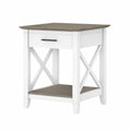 Bush Furniture Key West Small End Table with Storage | Modern Farmhouse Accent Shelf for Living Room in Pure White and Shiplap G