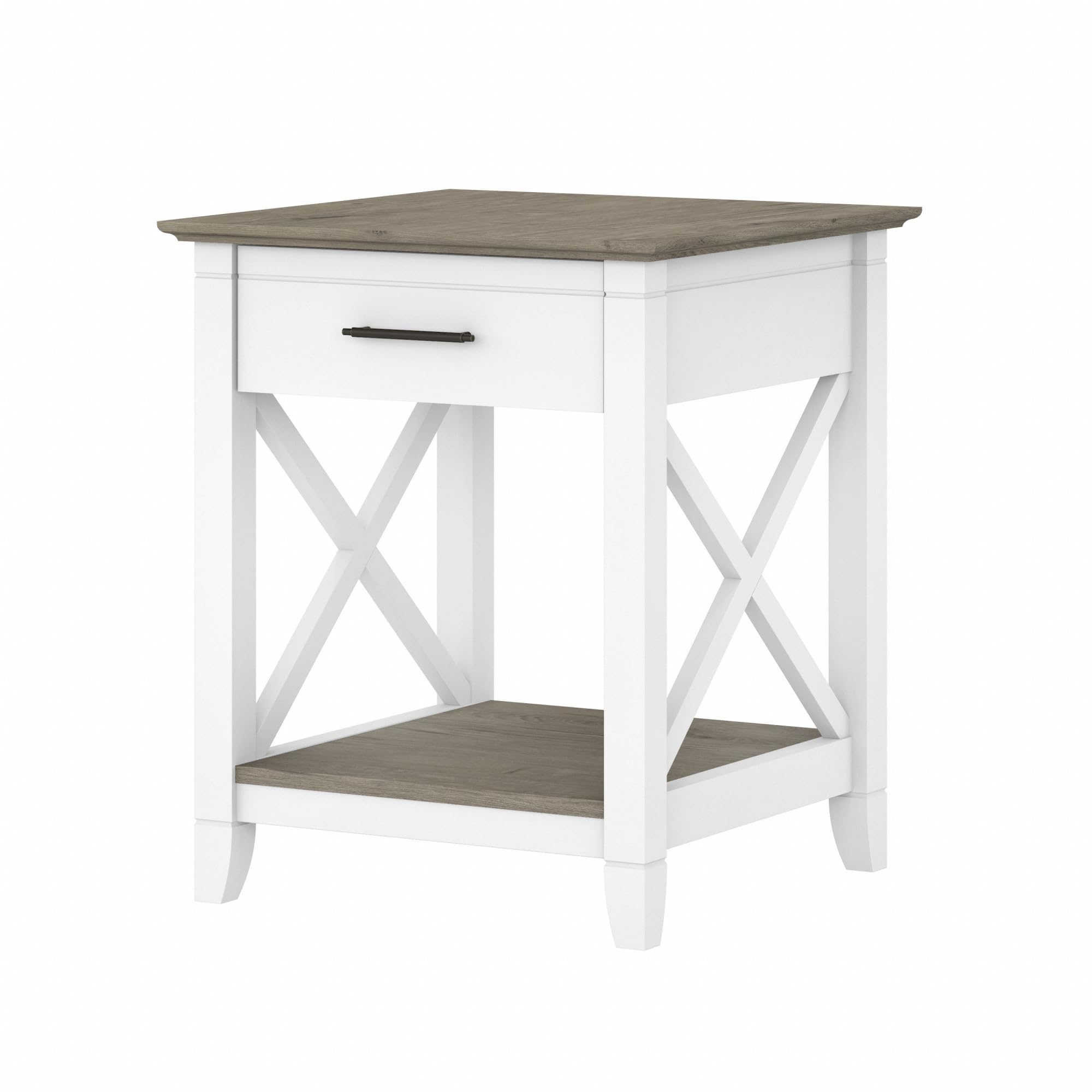 Bush Furniture Key West Small End Table with Storage | Modern Farmhouse Accent Shelf for Living Room in Pure White and Shiplap G