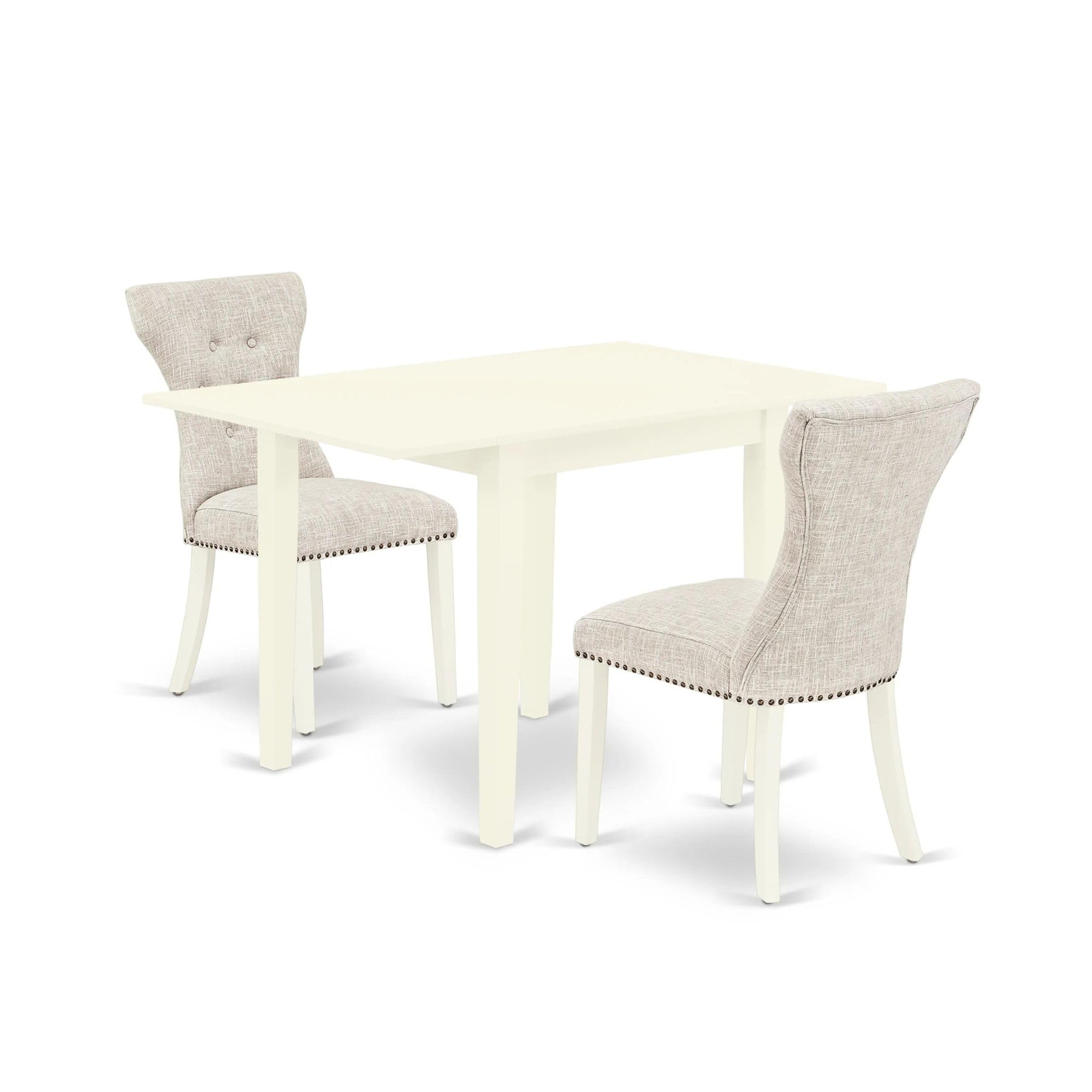 East West Furniture NDGA3-LWH-35 3 Piece Dinette Set for Small Spaces Contains a Rectangle Dining Table with Dropleaf and 2 Does
