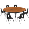 Flash Furniture Emmy 60 Circle Wave Flexible Laminate Activity Table Set with 12 Student Stack Chairs, Oak/Black
