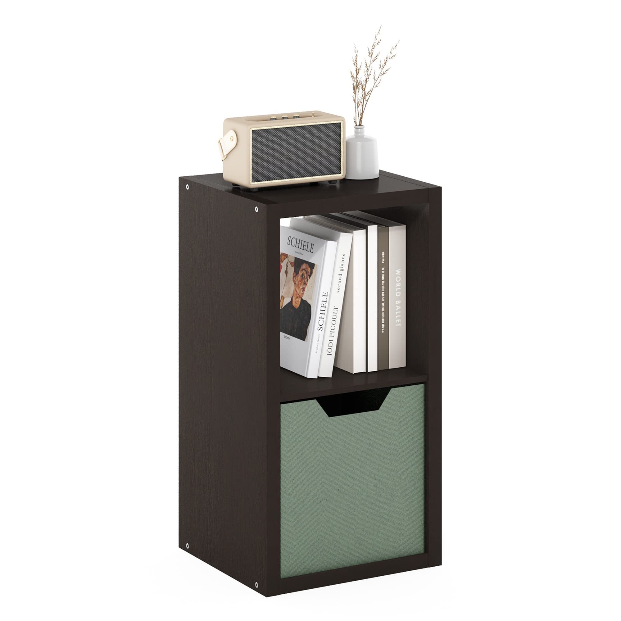 Furinno Cubicle Open Back Decorative Cube Storage Organizer, 2-Cube, Black Dark Oak