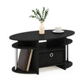 Furinno Jaya Simple Design Oval Coffee Table with Bin for Living Room, Americano/Chrome/Black