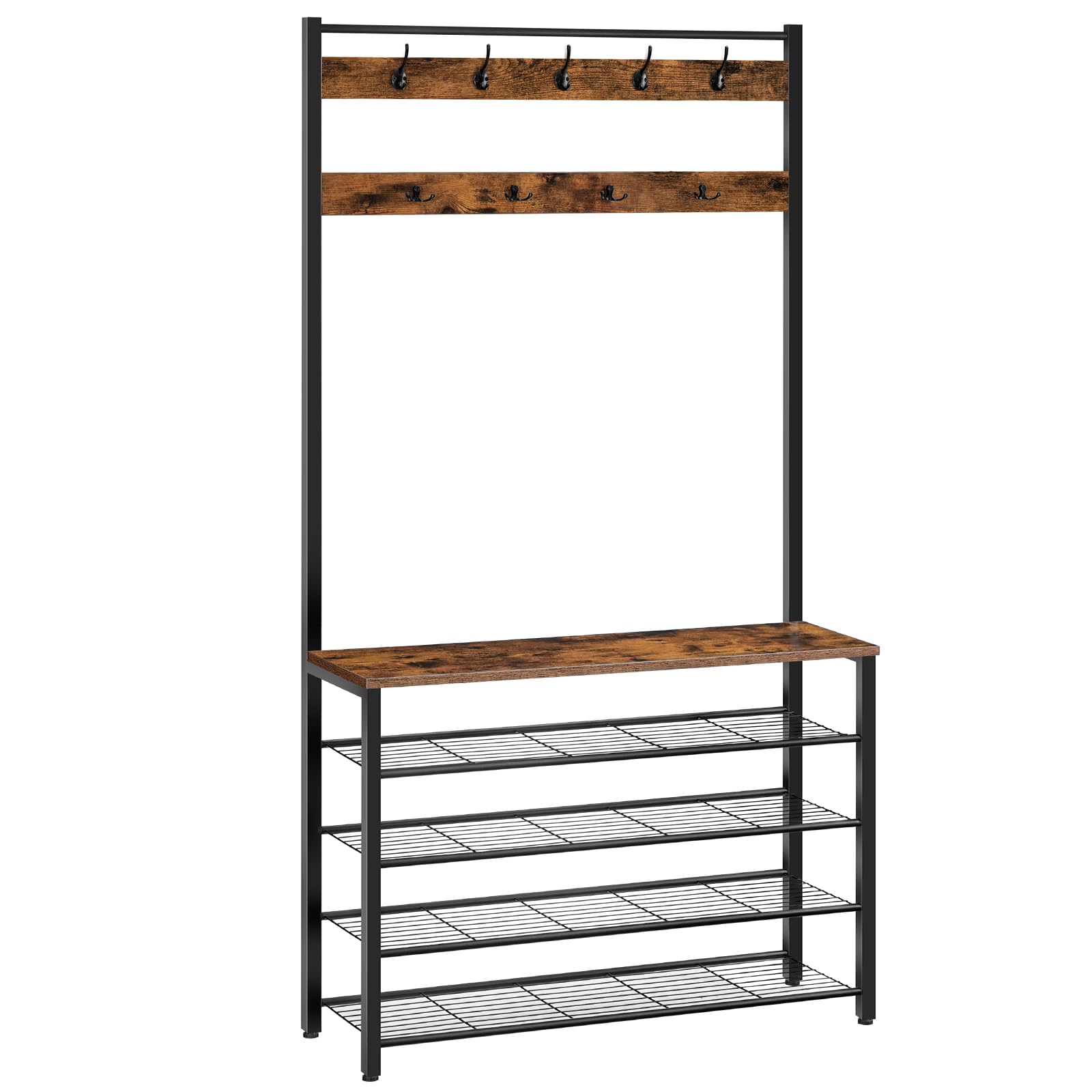HOOBRO Hall Tree, Coat Rack with Shoe Rack, 39.4    Hall Tree with Bench, 5 Tier Shoe Storage Organizer with 9 Hooks for Entrywa