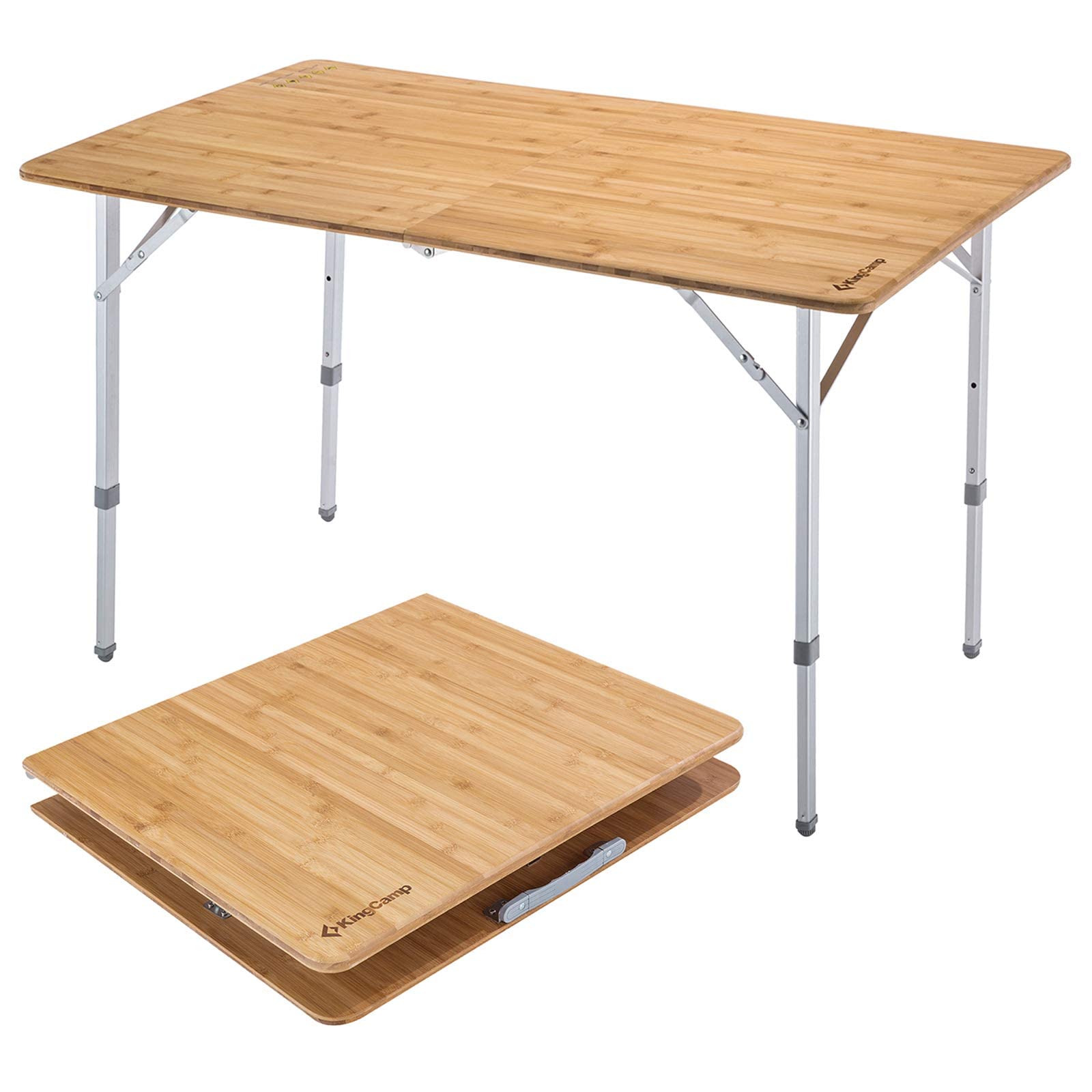 KingCamp Bamboo Folding Table, Camping Outdoor Portable Camp Table with Adjustable Height legs & Carry Bag for Outdoor RV Backya
