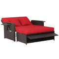 Tangkula Patio Rattan Daybed, Patiojoy Wicker Loveseat Sofa w/Multipurpose Ottoman & Retractable Side Tray, 4-Level Adjustable B
