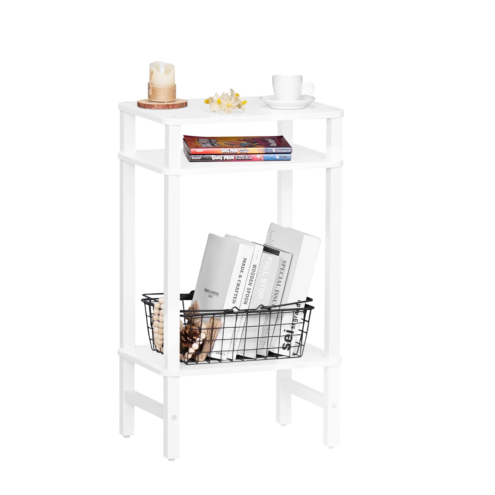 YUFAM 28in Tall Side Table 3-Tier Small Narrow End Table for Couch, Skinny Nightstand for Small Space, Farmhouse Slim Night Stan